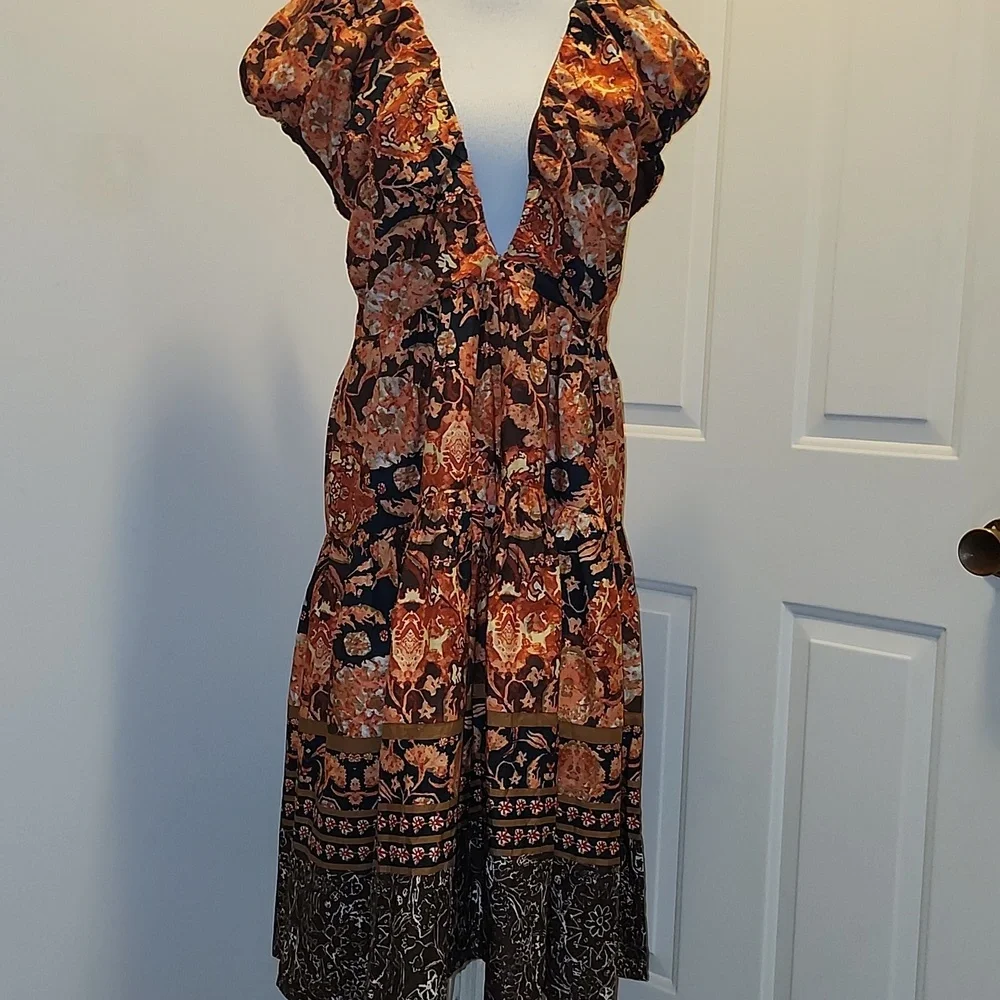 By Anthropologie Cotton Floral babydoll Midi dress Deep V Flora